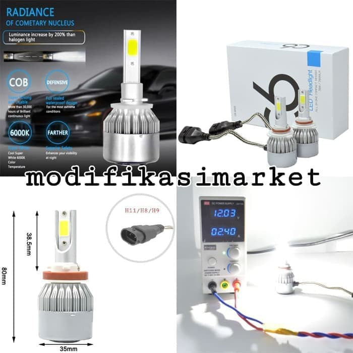 2pcs Lampu Led Mobil C6 H4 H11 H3 H7 H1 HB3 HB4 Plug N Play