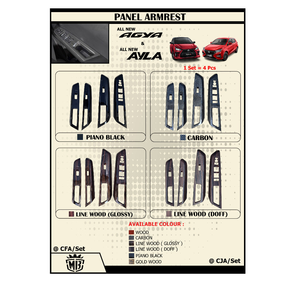 Panel Armrest All New Agya Ayla 2023 Up Wood Carbon Hitam