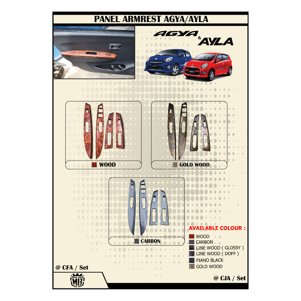 Panel Armrest Agya Ayla 2013 - 2016 Wood Carbon Hitam
