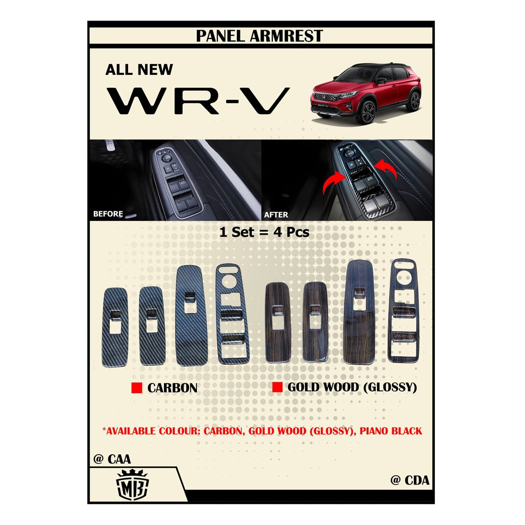 Panel Armrest Honda All New WRV WR-V Wood Carbon Hitam