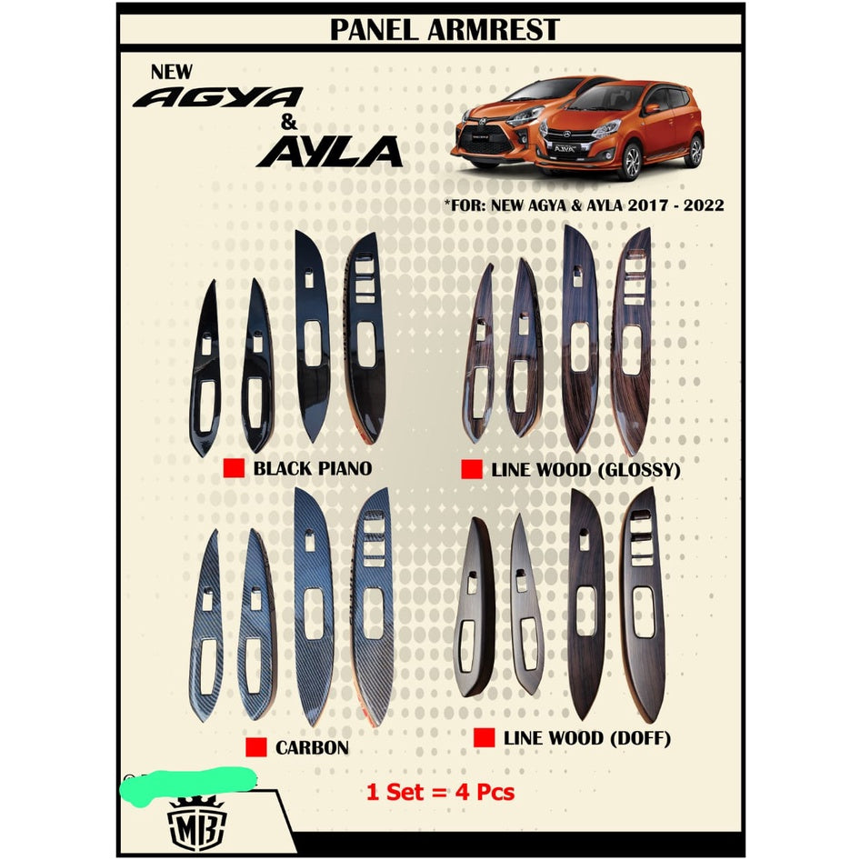 Panel Armrest Agya Ayla 2017 - 2022 Wood Carbon Hitam