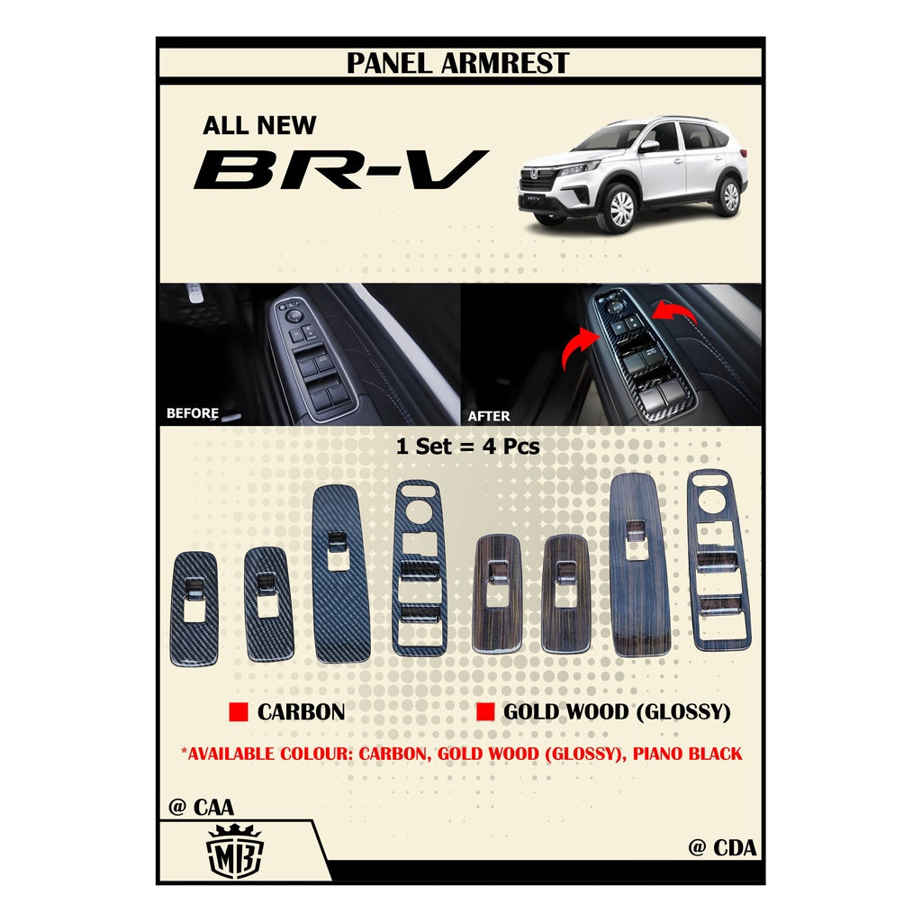 Panel Armrest Honda All New BRV BR-V 2022 Up Wood Carbon Hitam