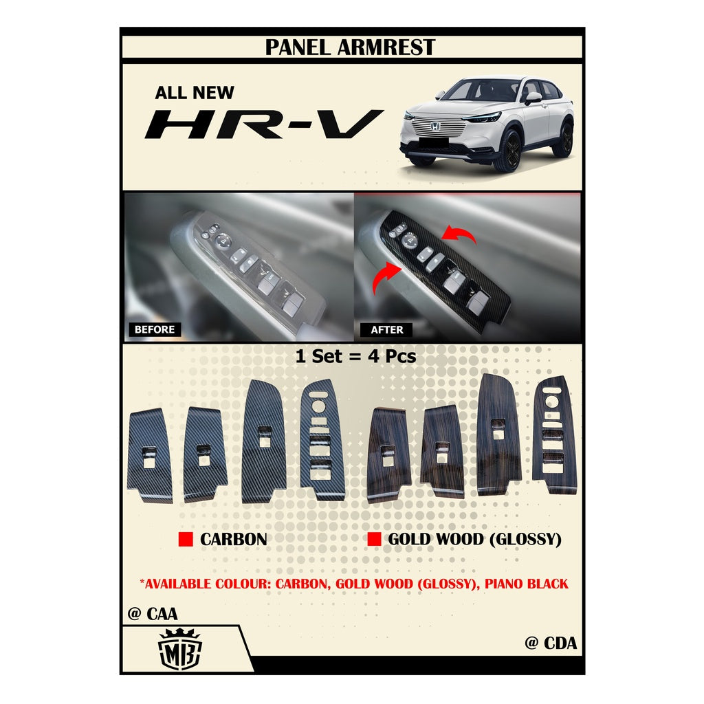 Panel Armrest Honda All New HRV HR-V 2022 Up Wood Carbon Hitam