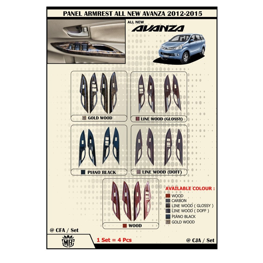 Panel Armrest All New Avanza Xenia 2012 - 2015 Wood Carbon Hitam