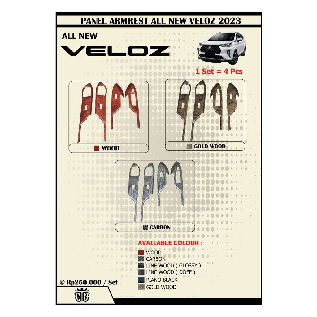 Panel Armrest All New Veloz 2022 Up Wood Carbon Hitam