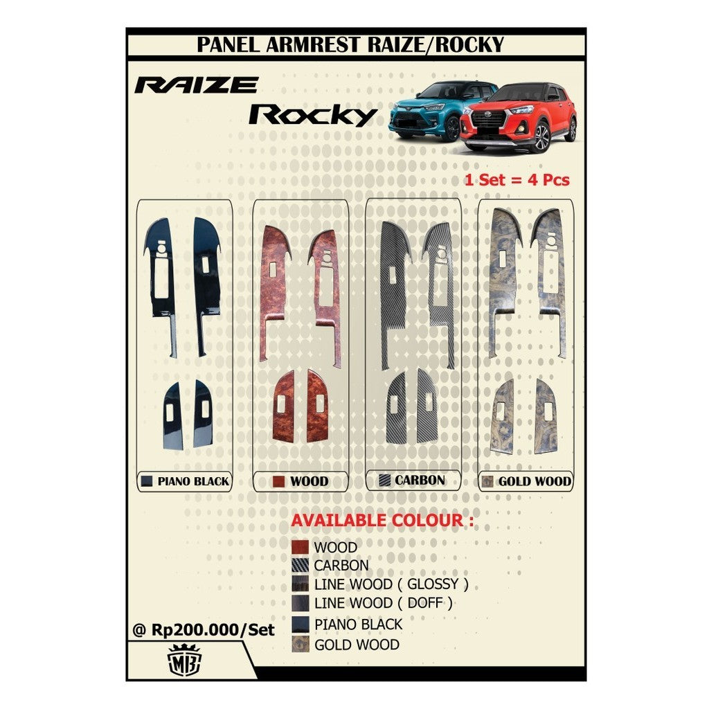 Panel Armrest Raize Rocky Wood Carbon Hitam