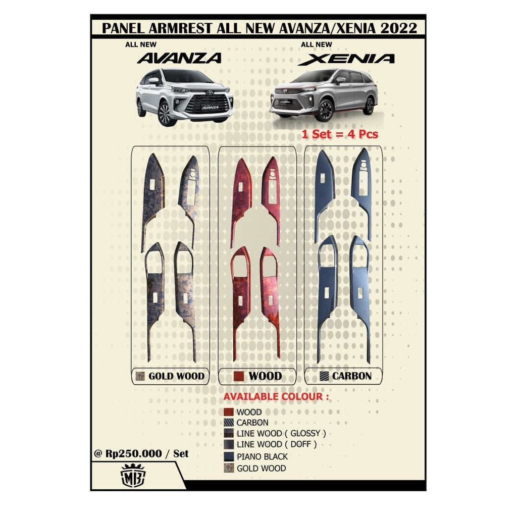 Panel Armrest All New Avanza Xenia 2022 Up Wood Carbon Hitam