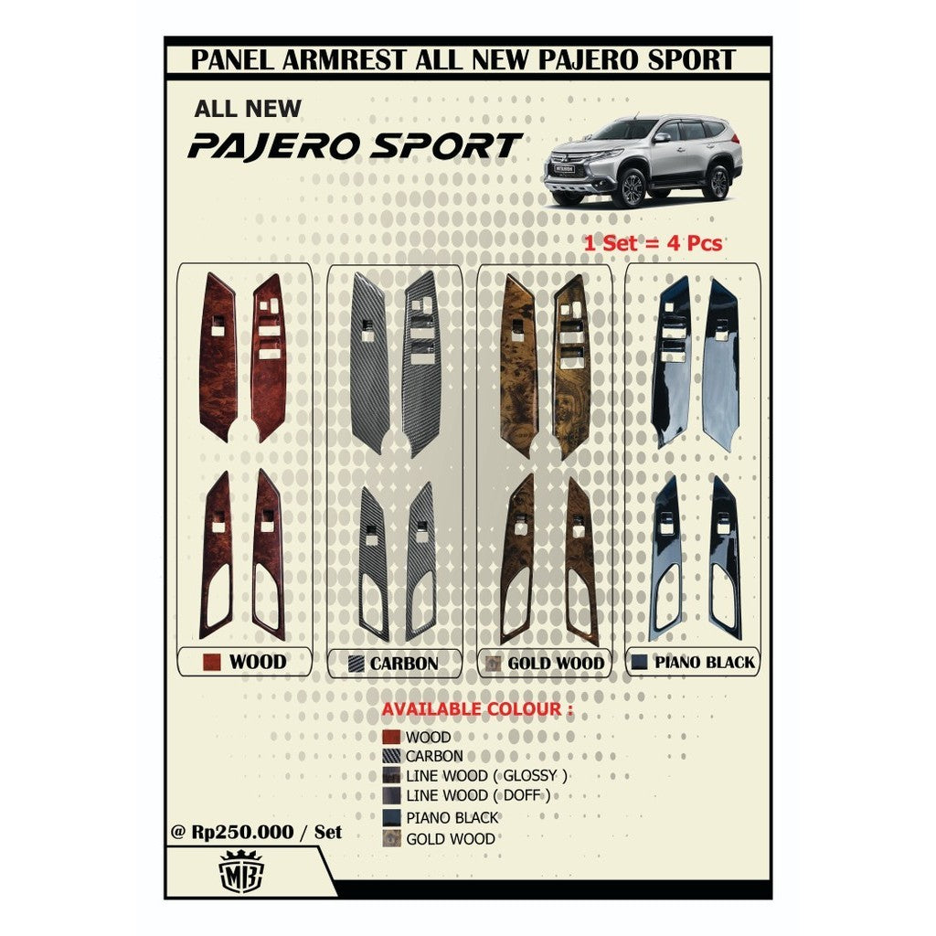 Panel Armrest All New Pajero 2016 Up Wood Carbon Hitam