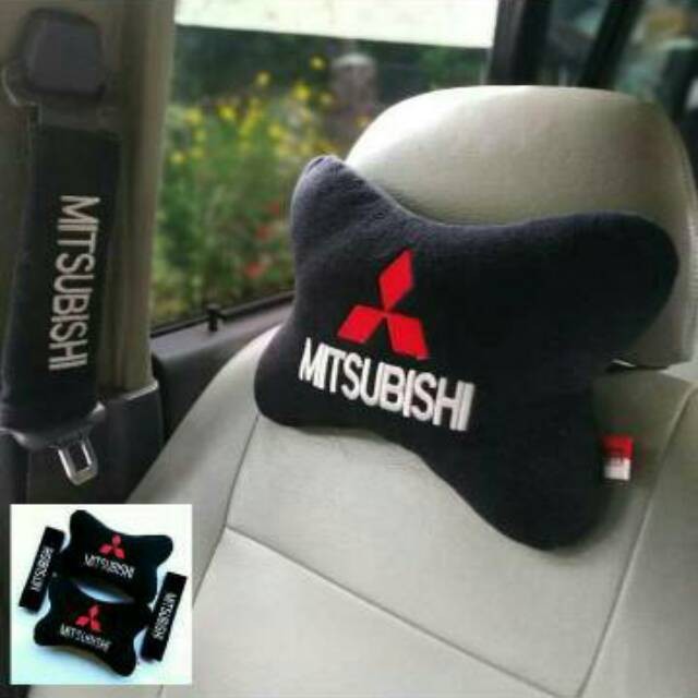 Bantal Mitsubishi / Bantal Mobil Mitsubishi 2 in 1 / Bantal Leher Mobil Universal